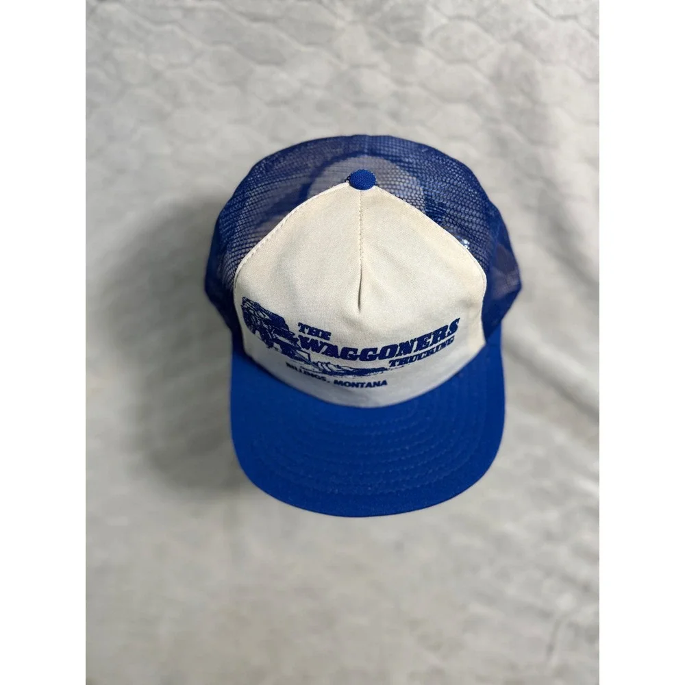 Vintage The Waggoners Trucking Billings Montana Trucker Hat Blue  Snapback USA